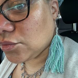 Bluish Green Fringe Earrings